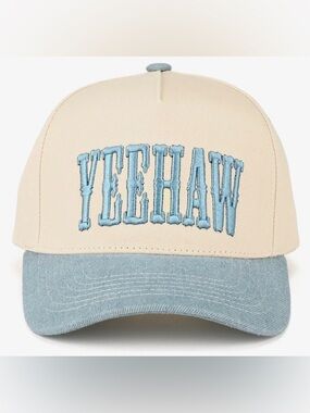 Yeehaw Embroidered Two-Tone Baseball Cap - Cream & Light Blue